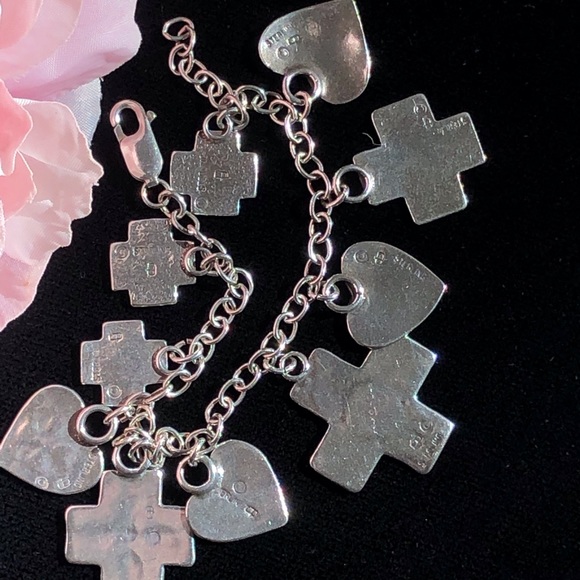 Sterling Silver Charm Bracelet w/Hearts&Crosses - Picture 5 of 7